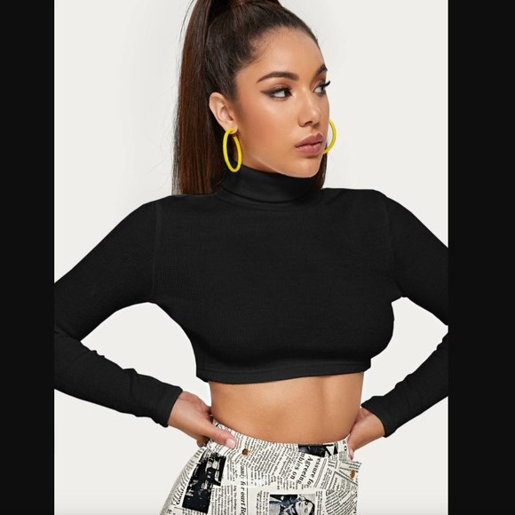 Turtle Neck Slim Crop Tee - Picture 9 of 9